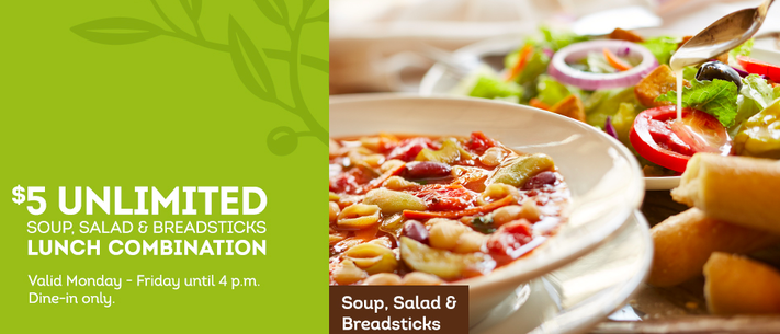 Olive Garden 5 Unlimited Soup Salad Breadsticks Lunch
