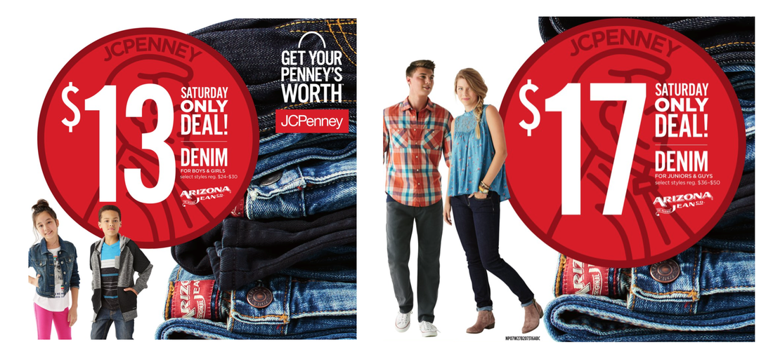 JCPenney: Denim for the Family only $13-$17 (Regularly up to $50) on  Saturday 8/6 only + $10 off $25 or $20 off $50 Purchase Coupon - Dapper  Deals